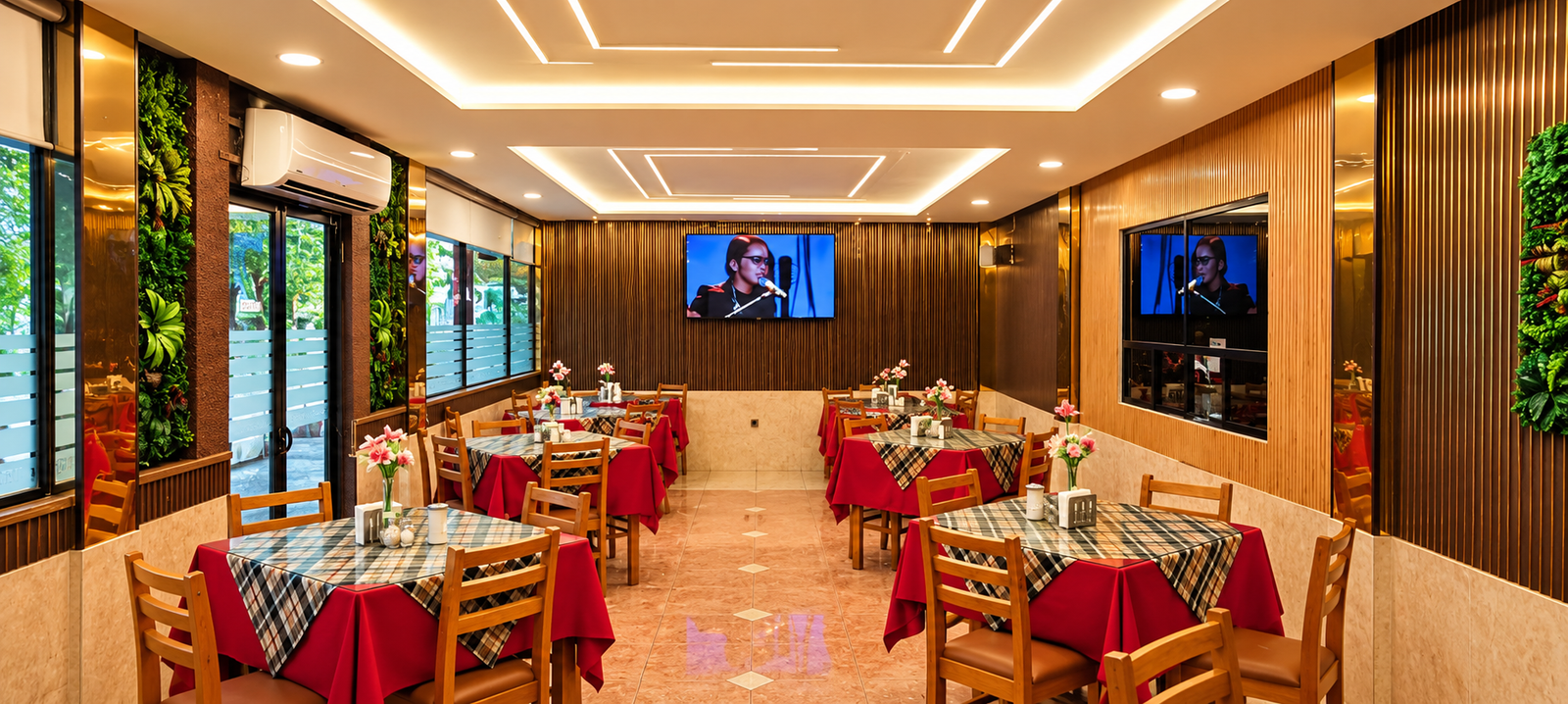 Restaurante acogedor con TV musical