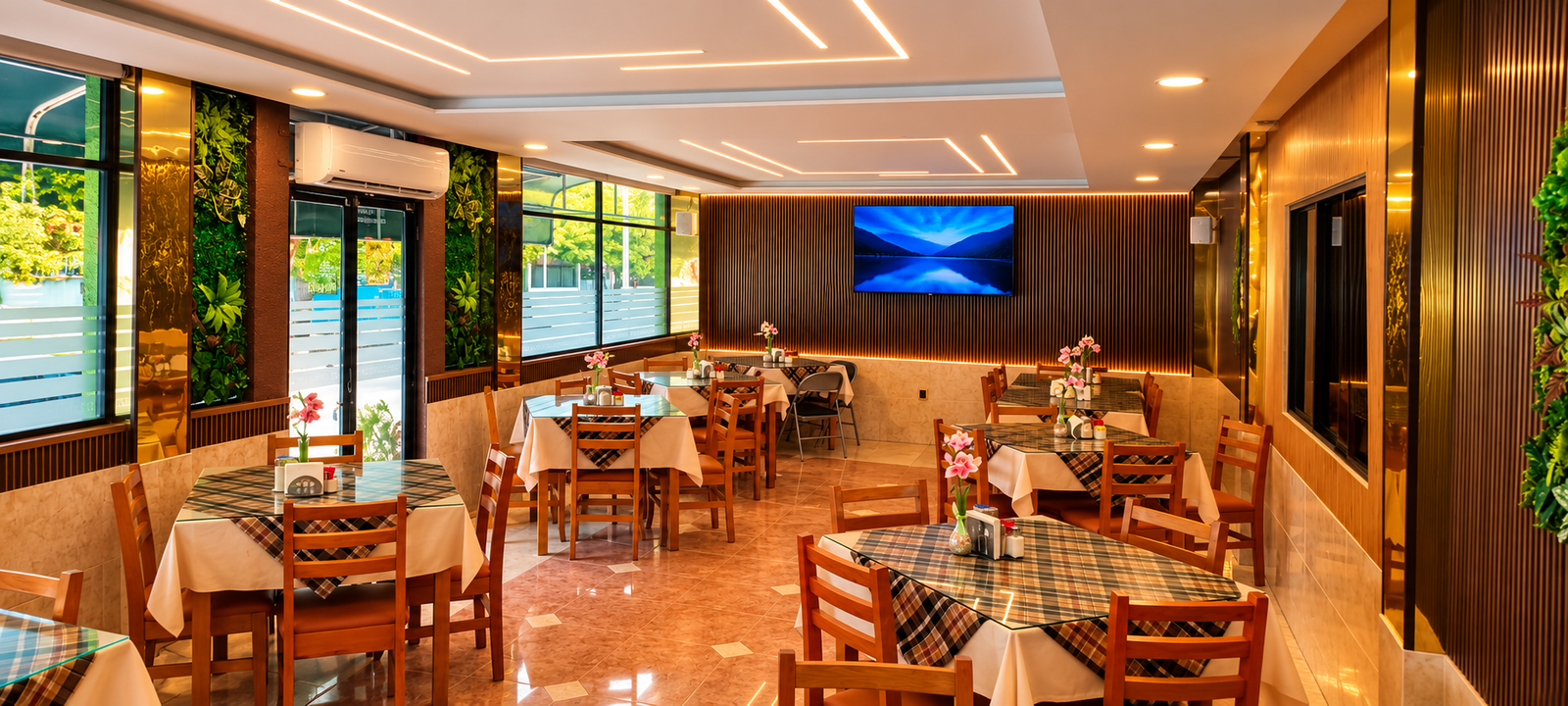 Restaurante moderno con calidez natural